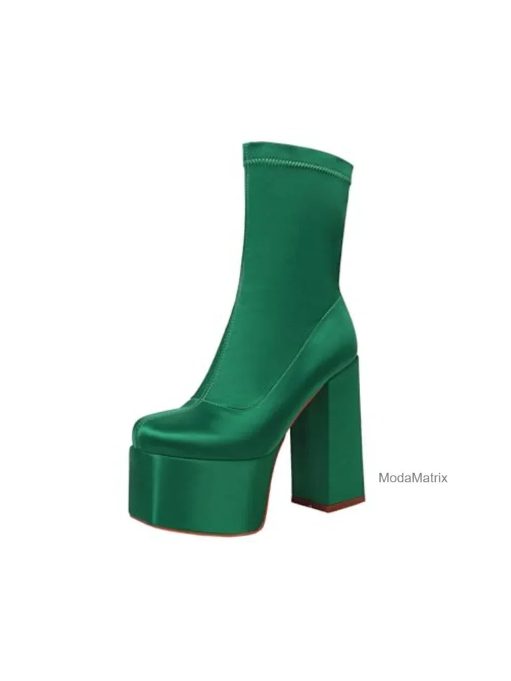 Satin Platform Ankle Boots Chunky Heel Square Toe Zip